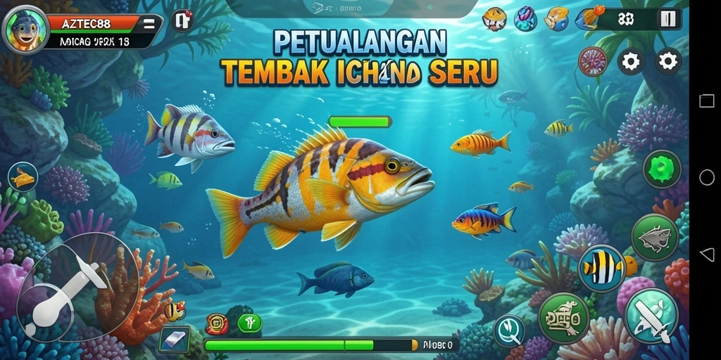 Screenshot menampilkan aksi seru dalam permainan Tembak Ikan AZTEC88.