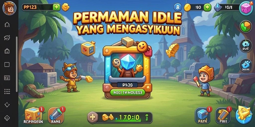 Tampilan permainan yang mengasyikkan dengan karakter Idle yang berkembang.