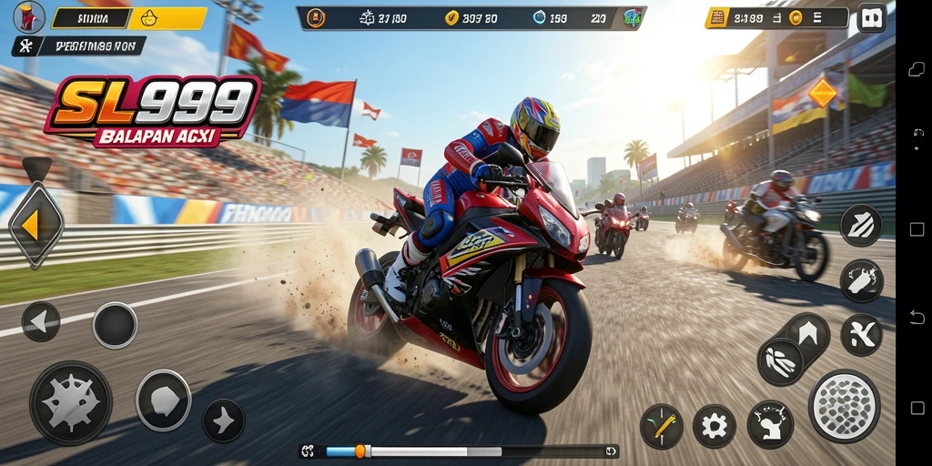 Tampilan gameplay SL999 yang seru dalam balapan motor.